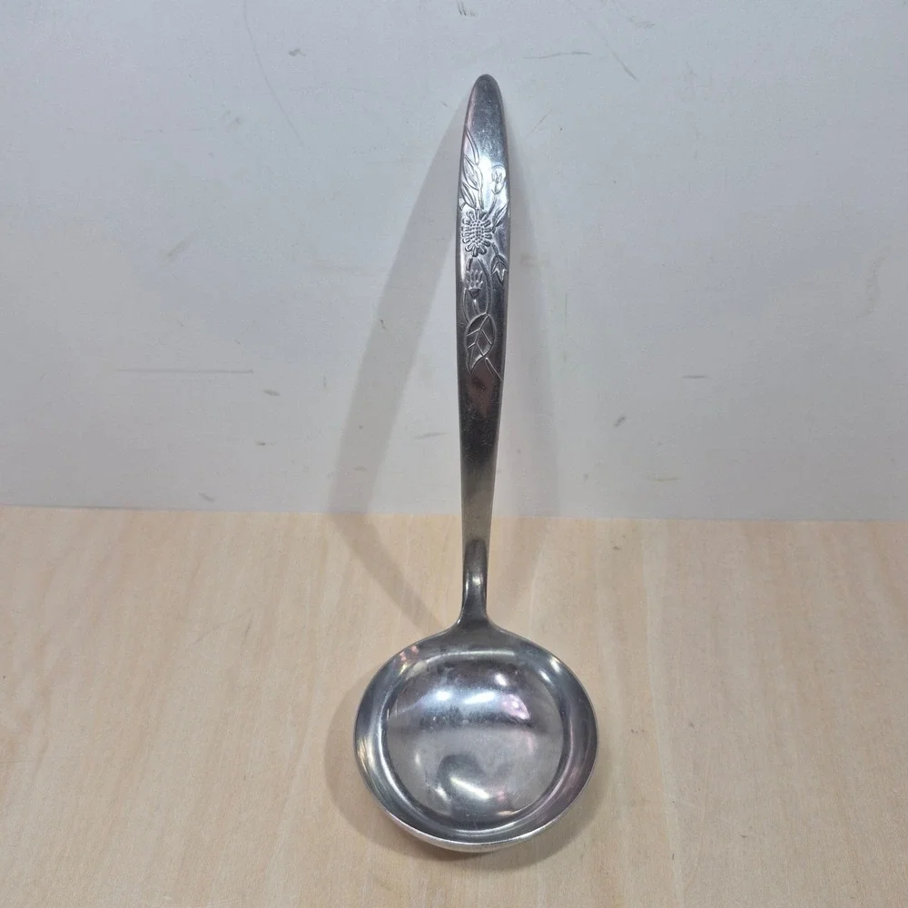 Vintage Floral Blossom Stainless Steel Gravy Ladle Japan Mid Century Modern 6.25